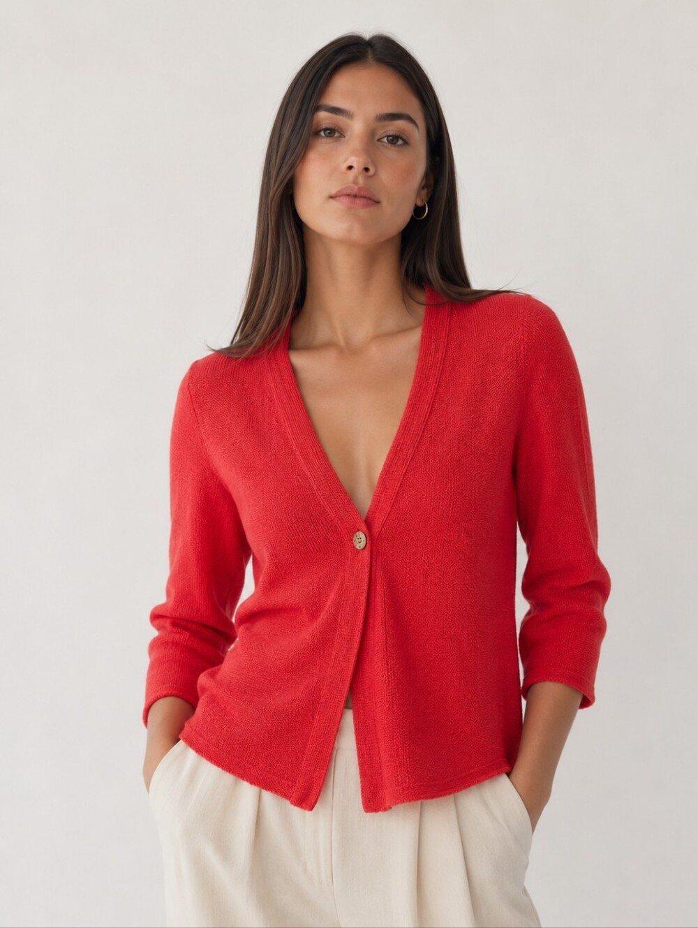 J.Jill Linen Coral Women Cardigan One Button Lightweight Minimalist Old Money